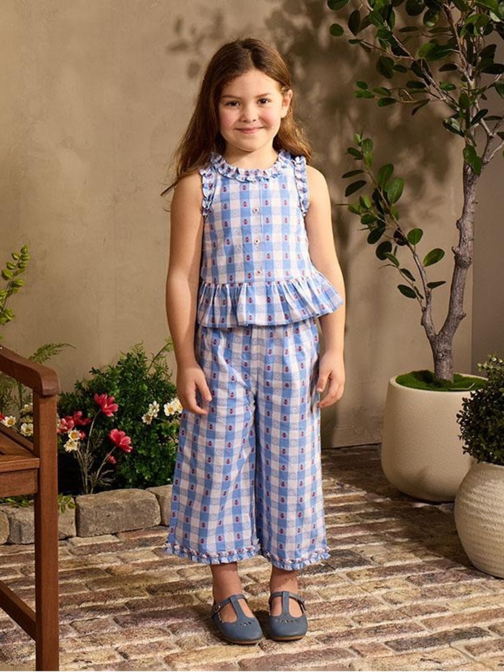 NWT TODDLER LADYBUG AND BLUE CHECK PEPLUM PANT SET